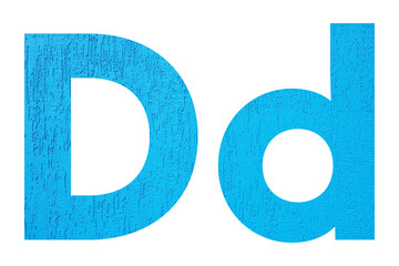 Alphabet uppercase and lowercase letters D with wall texture. Blue letter D in upper and lower case isolated on white background..