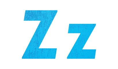 Alphabet uppercase and lowercase letters Z with wall texture. Blue letter Z in upper and lower case isolated on white background..