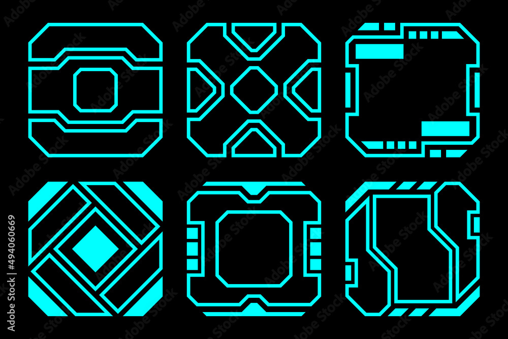 Poster abstract blue geometric shape outline frame set modern technology future interface hud vector design