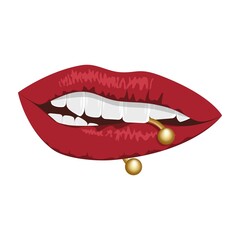 Lips. Women's lips with piercings. Beauty. Sexuality. Vector. Drawing. Closeup. Can be used for web design