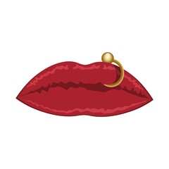 Lips. Women's pierced red lips. Vector. Drawing. Close-up. Can be used for web design