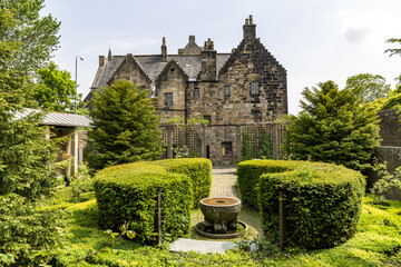 Scenic view of the Provand's Lordship with beautiful garden in Glasgow, Scotland, UK