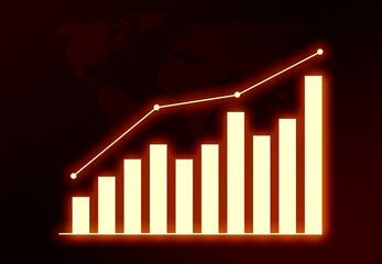 Abstract Red Alarming Graph Bars with Glowing Lights. Modern business and finance concept background