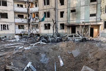 Residential building after Russian rocket attack on Kyiv