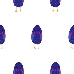 Children pattern with blue birds on a white background doodle style