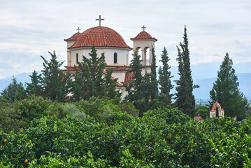 Church behind the trees in Greece