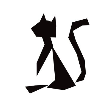 Abstract black cat illustration. Logo on White background. Pet art. 