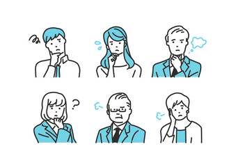 様々な年代の困っているビジネスパーソンのバストアップセット