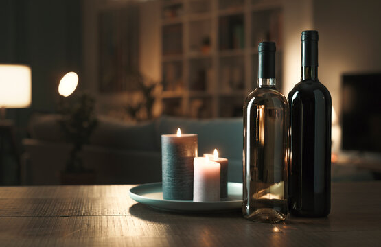 Luxury Wine Bottles On The Table At Home