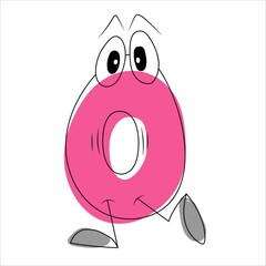 cartoon number zero, funny numbers for children's design, visual material cartoon numbers with eyes of character