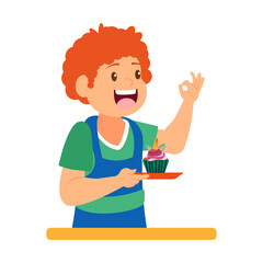 Isolated happy man making a dessert Vector illustration