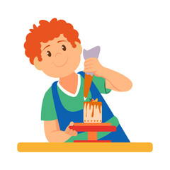 Isolated happy man making a dessert Vector illustration