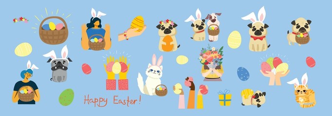 Happy Easter banner. Modern minimal style. Horizontal poster, greeting card, header for website