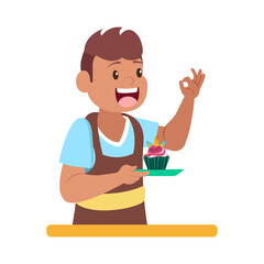 Isolated happy man making a dessert Vector illustration
