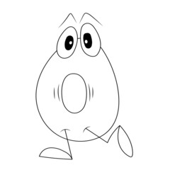 cartoon number zero, funny numbers for coloring children's design, visual material cartoon numbers with character eyes