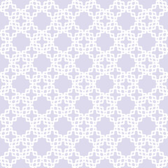 Vector abstract seamless curvy mesh pattern. Subtle ornament texture with curved grid, wavy shapes, smooth crosses, lattice. Simple lilac ornamental background. Repeat design for print, decor, fabric