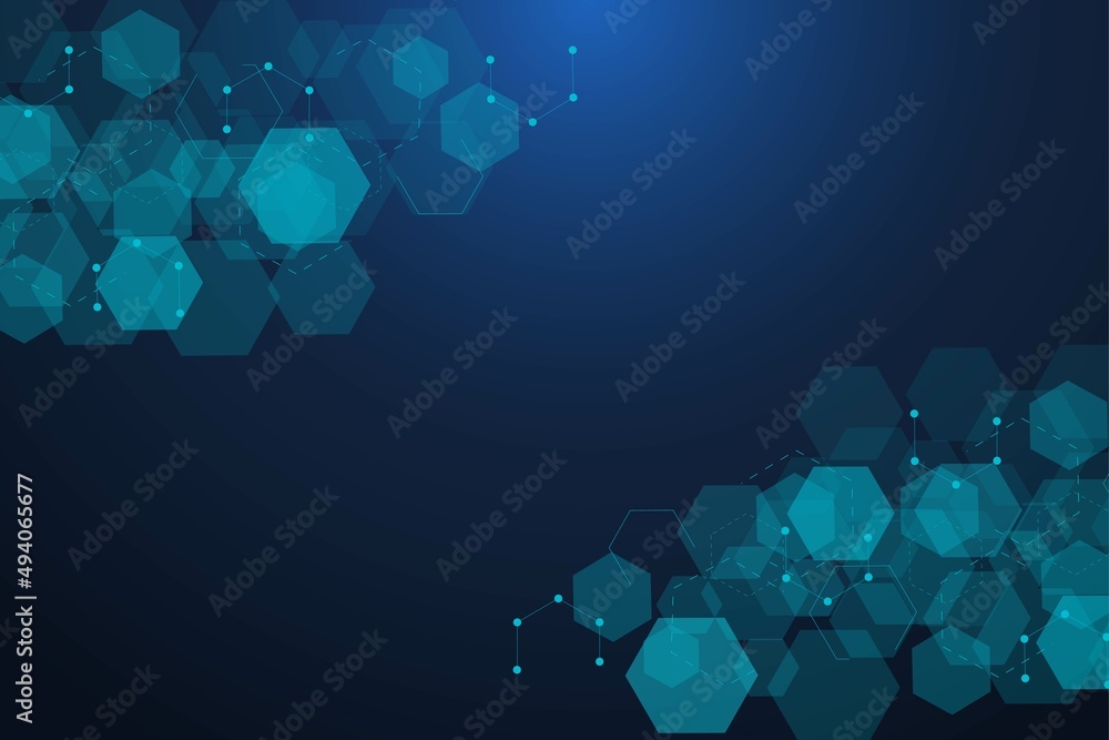 Poster hexagonal abstract background. big data visualization. global network connection. medical, technolog