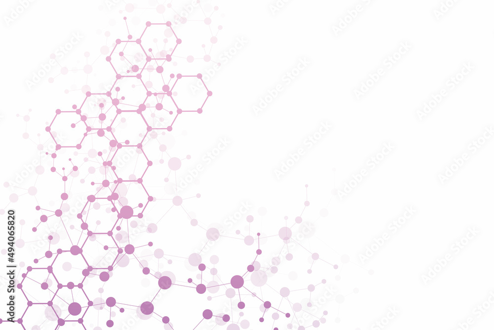 Poster science network pattern, connecting lines and dots. technology hexagons structure or molecular conne