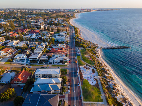 Aerial view of a scenic cityscape of Cottesloe, Australia