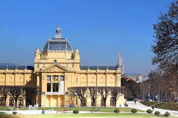 Fototapeta na wymiar Historic Art Pavilion in Zagreb, Croatia in early spring.