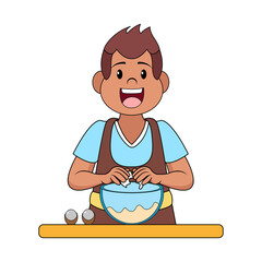 Isolated happy man making a dessert Vector illustration