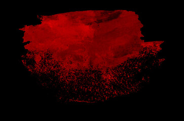 stroke red ink paint in isolated on black background