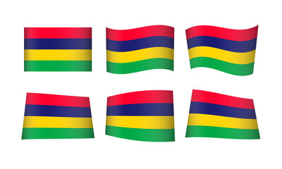 Mauritius Flag Set Mauritian Flags National Symbol Banner Icon Vector Stickers Africa African Wave Country City State Wavy Realistic Independence Culture Nation Republic Kingdom Every All Flag