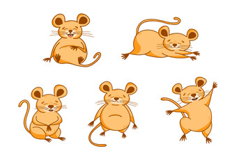 A collection of Cute mouse characters in cartoon style. Doodle with animal stickers. Vector children's illustration of hand-drawn cartoon design for postcards, posters, T-shirts, teenagers.