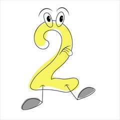 cartoon number two, funny numbers for children's design, visual material cartoon numbers with eyes of character