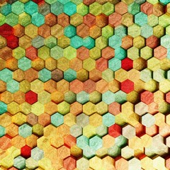 Abstract colorful style acrylic paint or oil hexagon texture pattern background. 3d rendering. Wrapping paper.