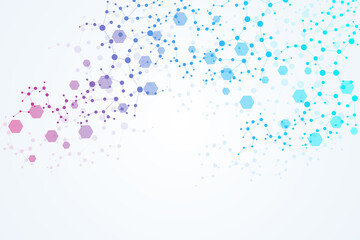 Structure molecule and communication. Dna, atom, neurons. Scientific concept for your design. Connected lines with dots. Medical, technology, chemistry, science background. illustration.