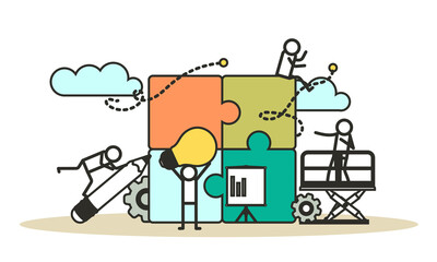 Puzzle team work vector illustration concept partner. Partnership teamwork business people collaboration together vector design. Concept jigsaw part solution group connect. Cooperation strategy idea