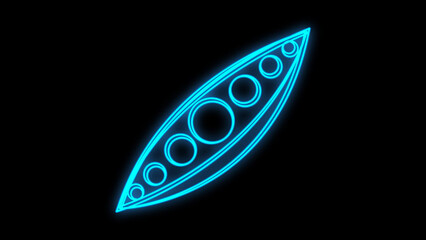 peas on a black background, illustration. neon blue, pea picture for signboard, vegetable store decoration, neon illumination. trendy design, retro neon