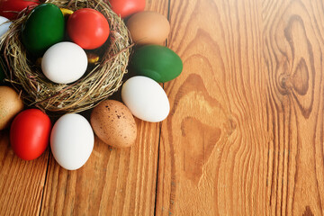 Happy Easter holiday card, Easter eggs as the color of the Italian flag red, white, green.