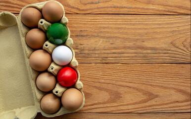 Happy Easter holiday card, Easter eggs as the color of the Italian flag red, white, green.