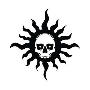 hand drawn skull sun doodle illustration for tattoo stickers etc