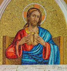 Tuinposter BARI, ITALY - MARCH 5, 2022: The mosaic of Jesus at the Breaking of Bread in the church Chiesa del Redentore from year 1969. © Renáta Sedmáková