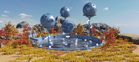 3D-illustration of an alien coty somewhere in space