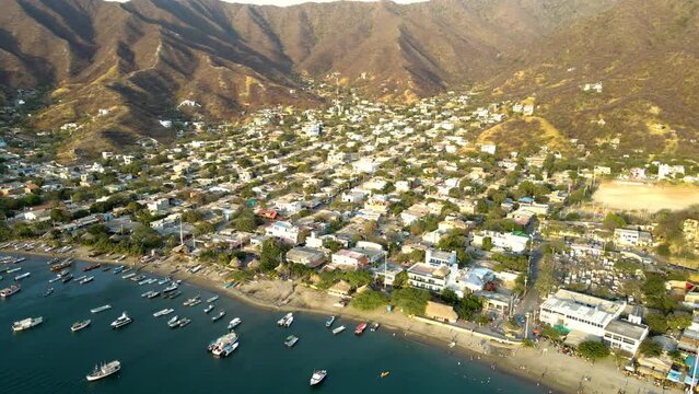 Aerial view on Taganga, Santa Marta, Magdalena, Colombia