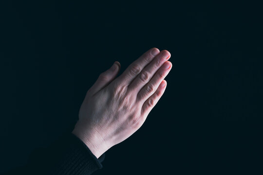 Woman hands in praying position low key image