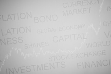 Bright financial background, rising oil prices, large market fluctuations. Global economy concept with stock market chart on screen