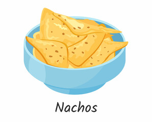 Mexican corn chips nachos traditional food. Tortilla chips. Mexican, street, home food icon for menu. Vector illustration Isolated on white background.