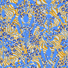 Art nouveau style seamless pattern. Classic renaissance baroque floral background on texture with curved lines and leopard spots. Decorative swirls and flowers. Fashion design for textile and fabric.