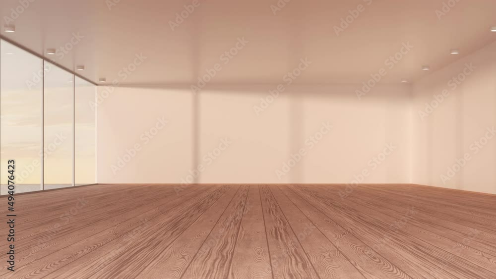 Poster light changes in the empty room with wooden floor, 3d rendering.