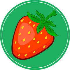 Cool Strawberry colored sticker. Vector fruit