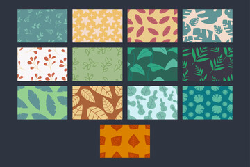 botanical and flower seamless pattern collection. Set of botanical seamless pattern.