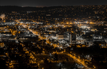 Beautiful view of Rubidoux cityscape at night in Riverside County, California