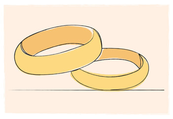 wedding rings sketch drawing by one continuous line vector