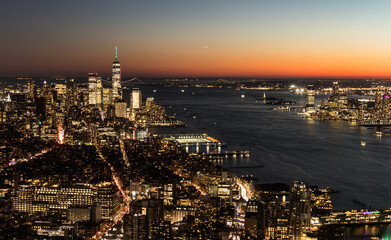 Naklejka premium Manhattan's Skyline at night from Hudson Yard 