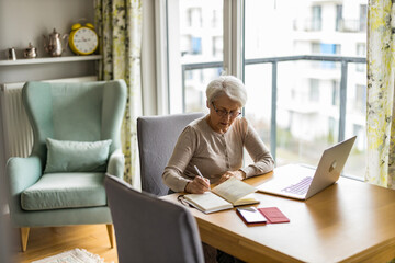 Senior woman using laptop at home
